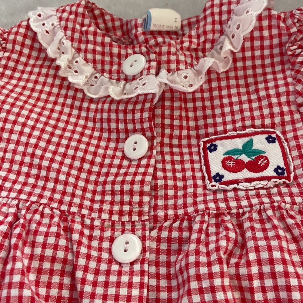 Girls Vintage Size 6-9M One Piece Gingham RomperJumper MISSING ONE BUTTON - Picture 3 of 6